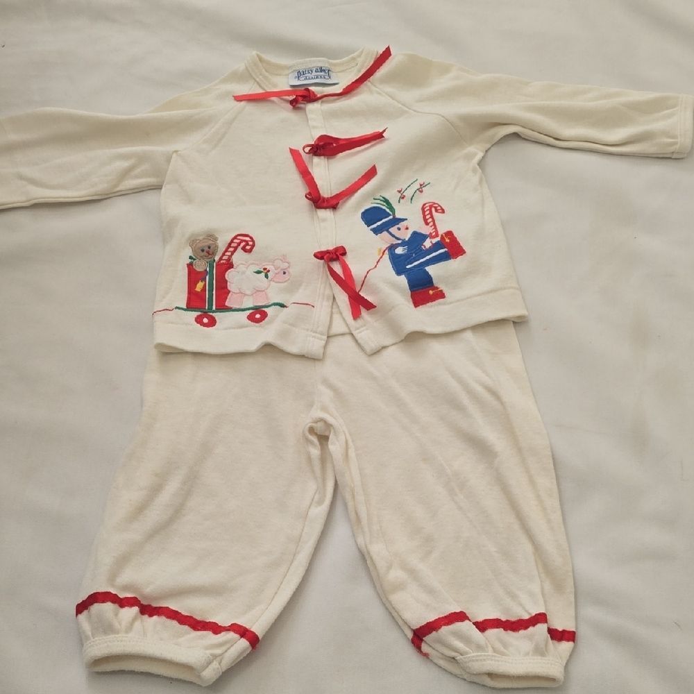 Patsy Aiken‎ Cream Baby Outfit with Red Ribbon